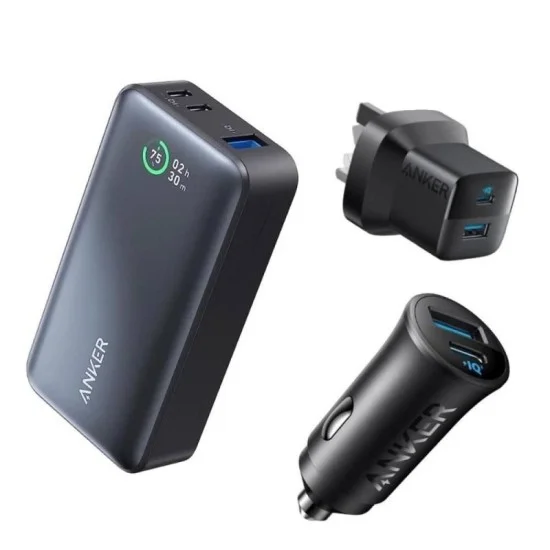 Anker 533 Powercore + Charger + 2-Ports Car Charger, Bundle - Black